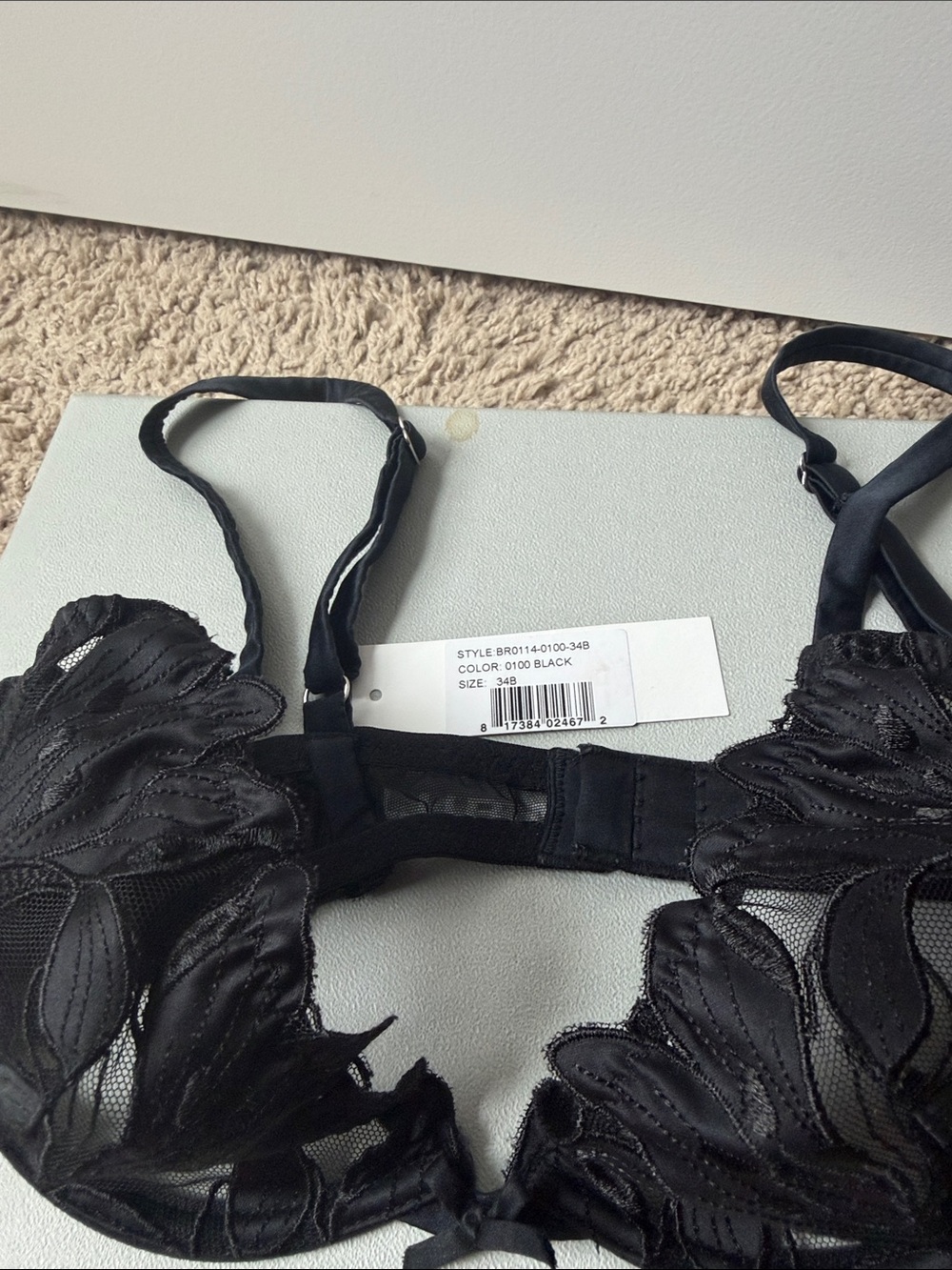 Fleur du Mal Black Sheer Floral Embroidered Underwire Bra - Picture 4 of 10